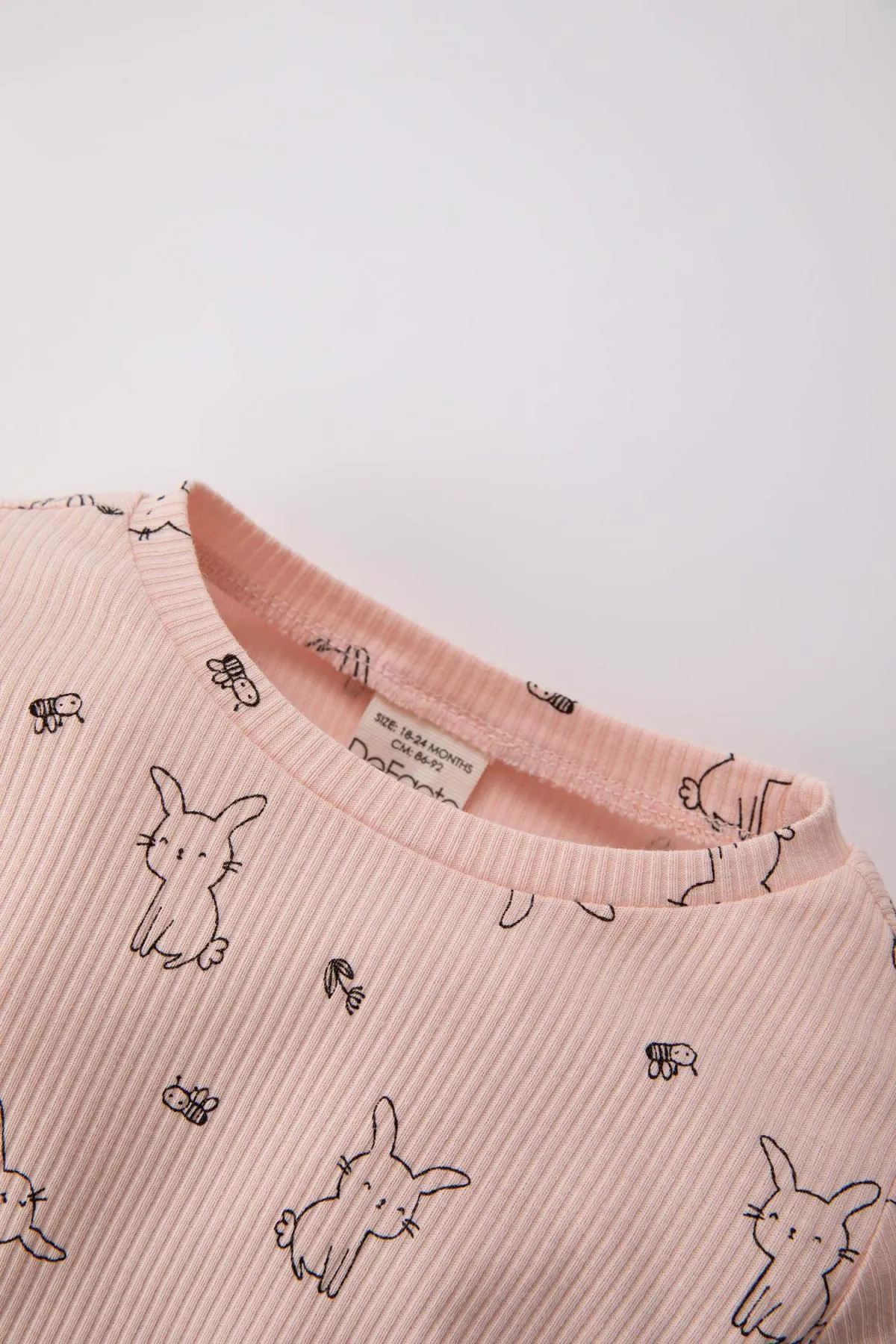 DeFacto  Langärmliges, geripptes Camisole-Pyjama-Set mit Kaninchen-Aufdruck für Babys