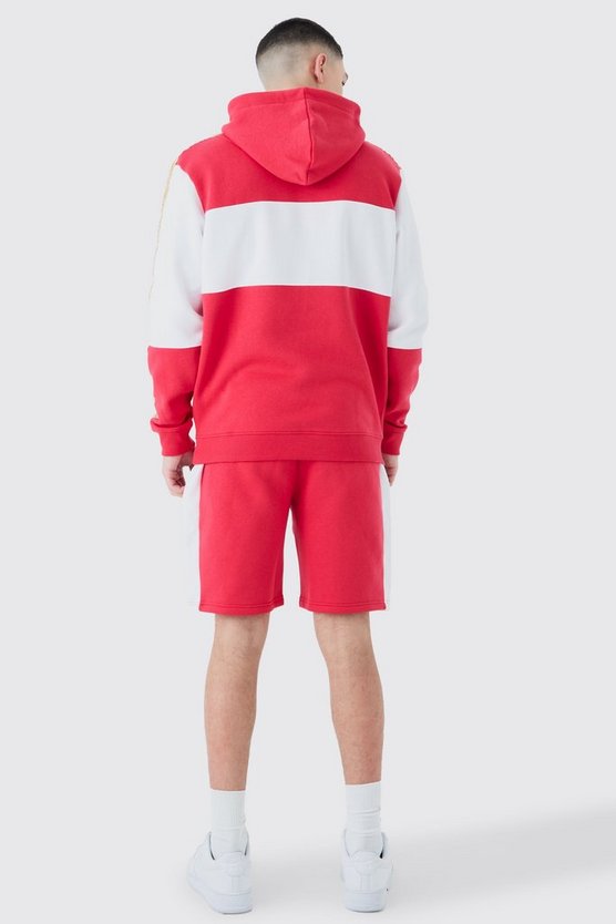 Kurzer Colorblock Trainingsanzug mit Man-Streifen