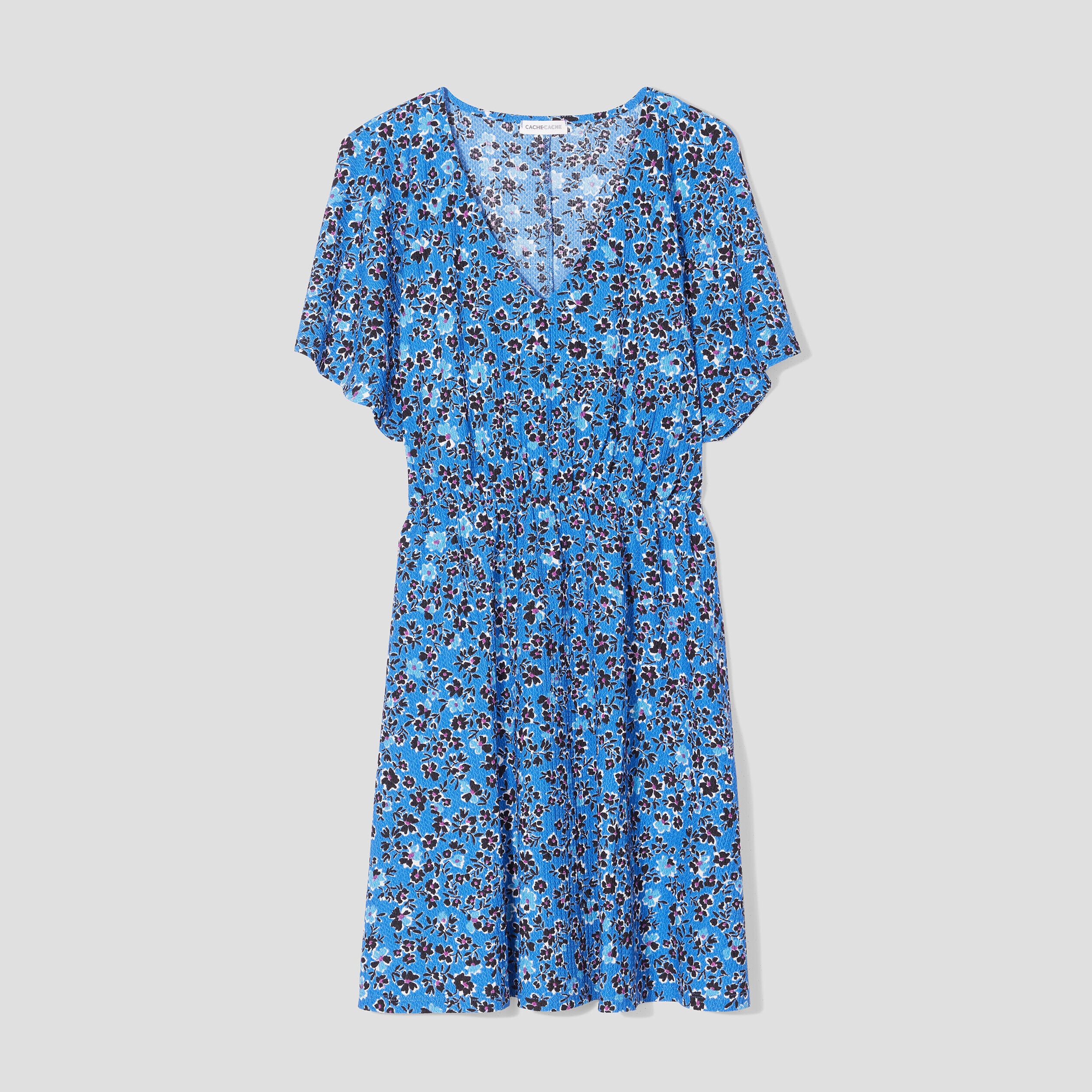 Robe évasée col en V bleu femme | Cache Cache