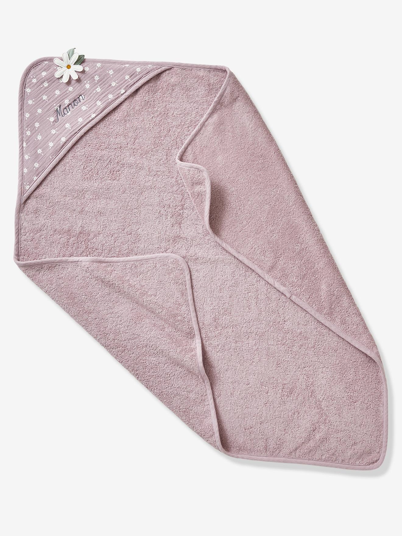 Vertbaudet Baby Kapuzenbadetuch PROVENCE, personalisierbar - violett/wollweiß