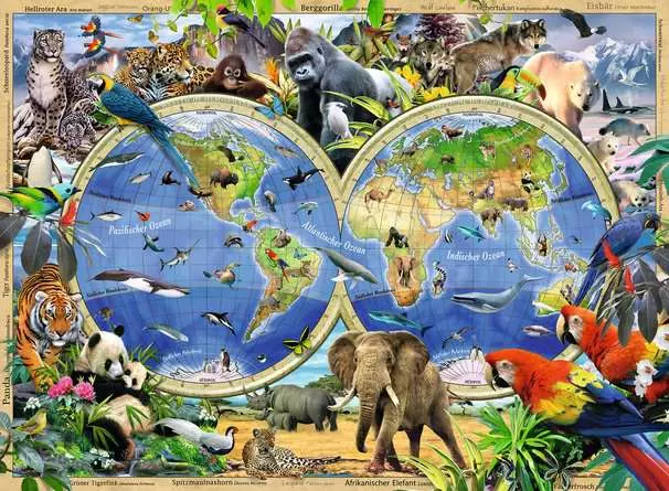 Kinderpuzzle ab 6 Jahren - Tierisch um die Welt - 100 Teile