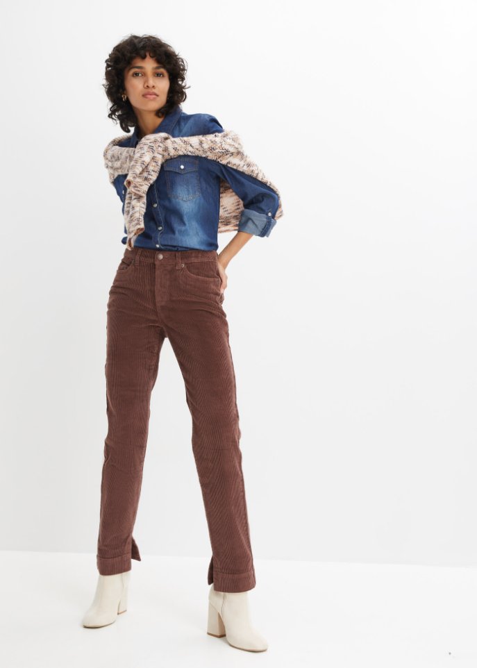 Stretch-Cordhose, Straight mit Schlitz