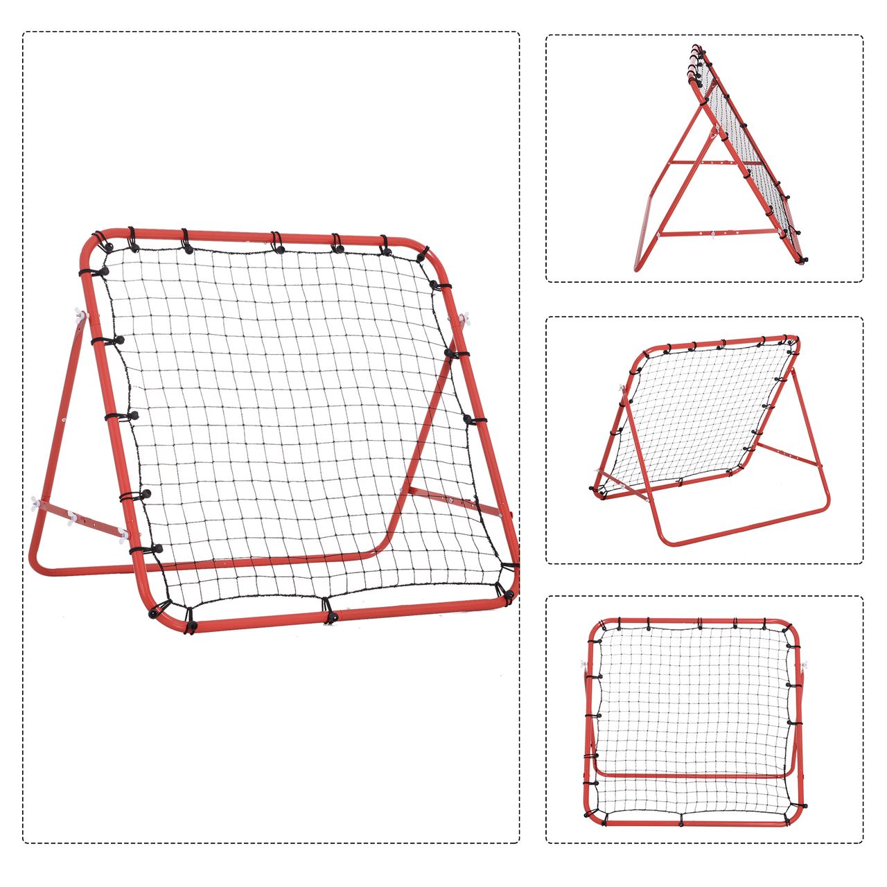 HOMCOM Fußball Rebounder Kickback Tor Rückprallwand Netz Metallrohr PE Gewebe Rot 96 x 80 x 96 cm