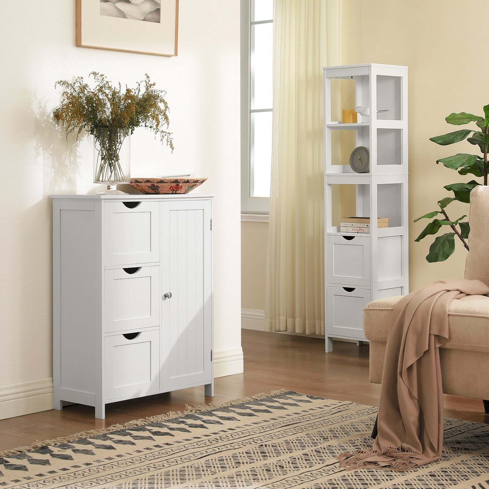 VASAGLE Badkommode Badezimmerschrank, 60 x 30 x 81/80 cm, 3 Schubladen