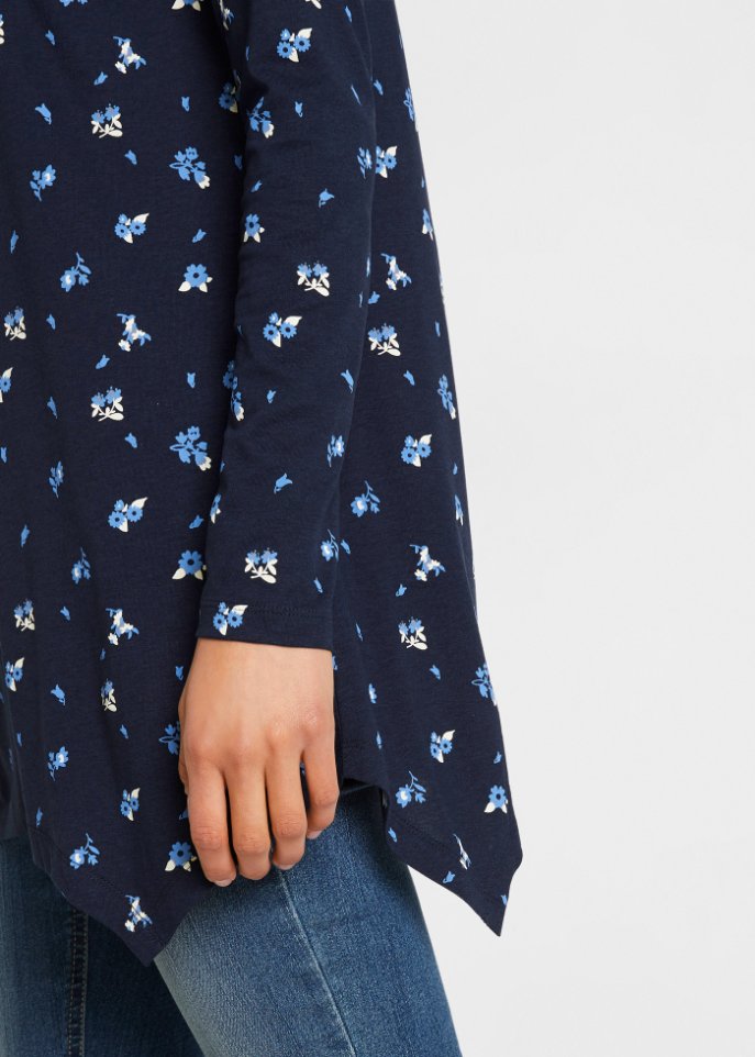 Bedrucktes Zipfel-Shirt mit V-Ausschnitt