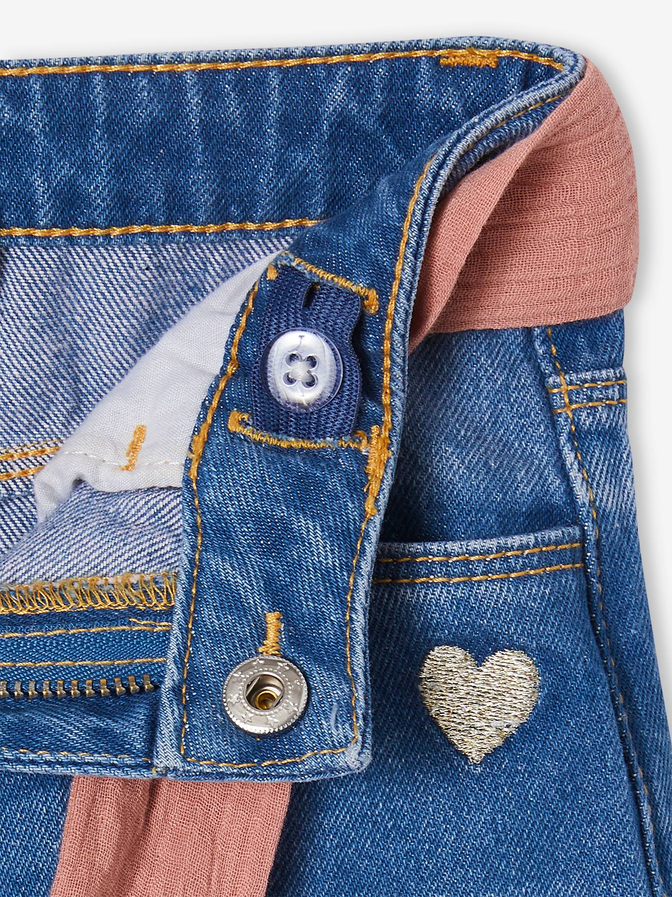 Vertbaudet Weite Mädchen 7/8-Jeans mit Gürtel - double stone