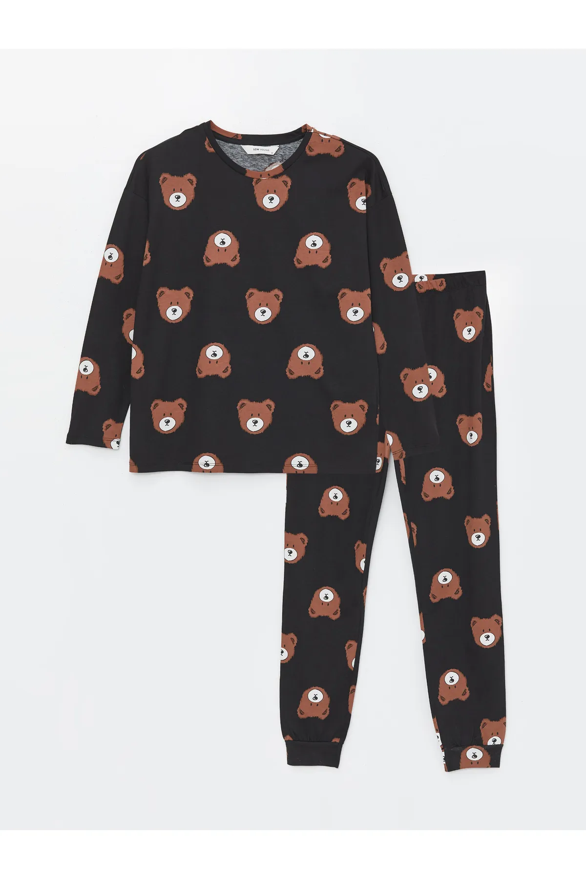 LC Waikiki  Bedrucktes Langarm-Damenpyjama-Set mit Rundhalsausschnitt