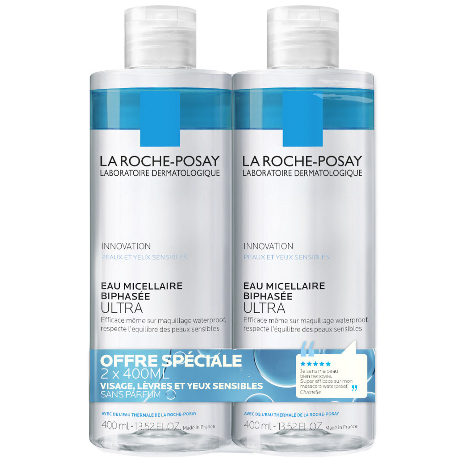 la roche-posay Eau Micellaire Biphasée Démaquillant Visage et Yeux 2 x 400 ml