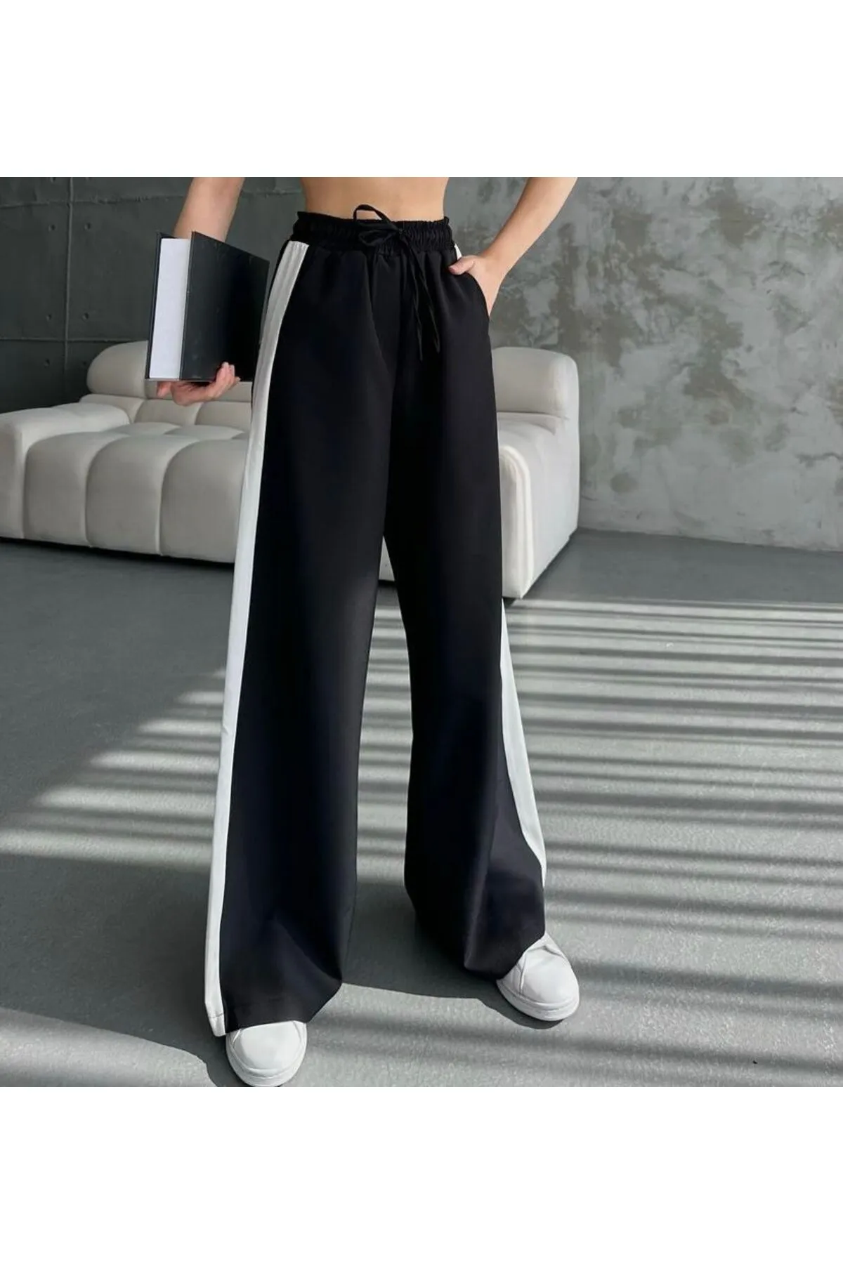 VOLT CLOTHİNG  Damen-Palazzo-Jogginghose mit elastischem Bund und Streifendetail