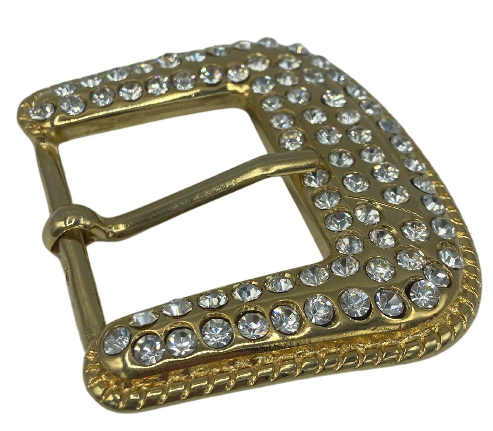FRONHOFER Gürtelschnalle 18636 Gürtelschnalle vollbesetzt mit Strasssteinen, gold für Damen 4 cm