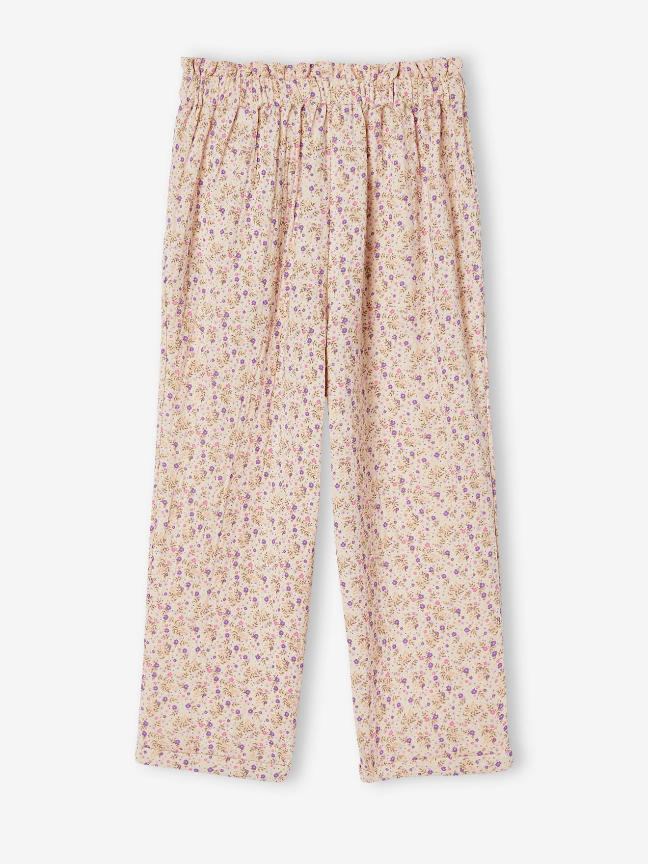 Pantacourt en gaze de coton fille bleu