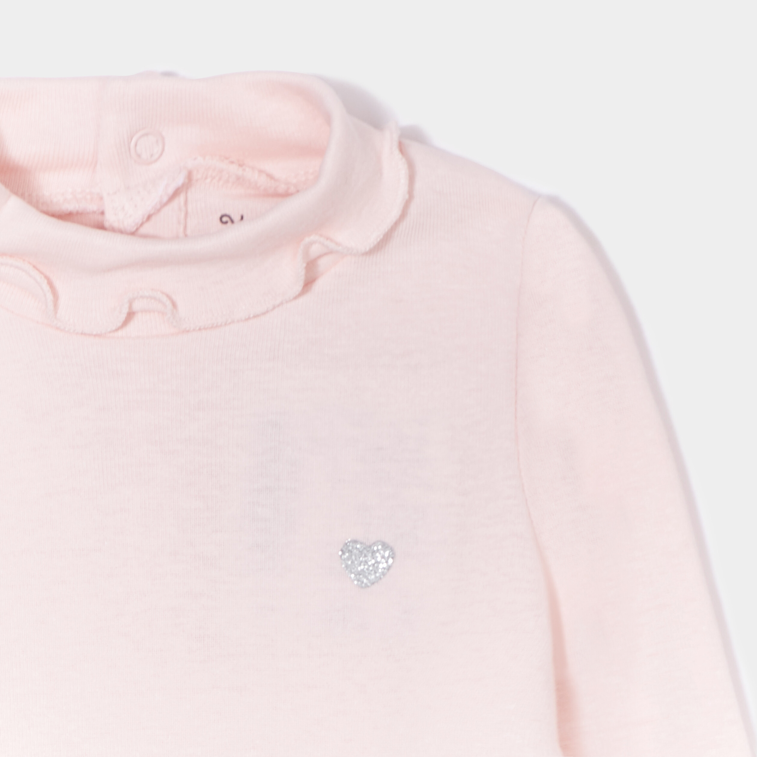 T-shirt col roulé bord vague rose clair bébé fille | La Halle
