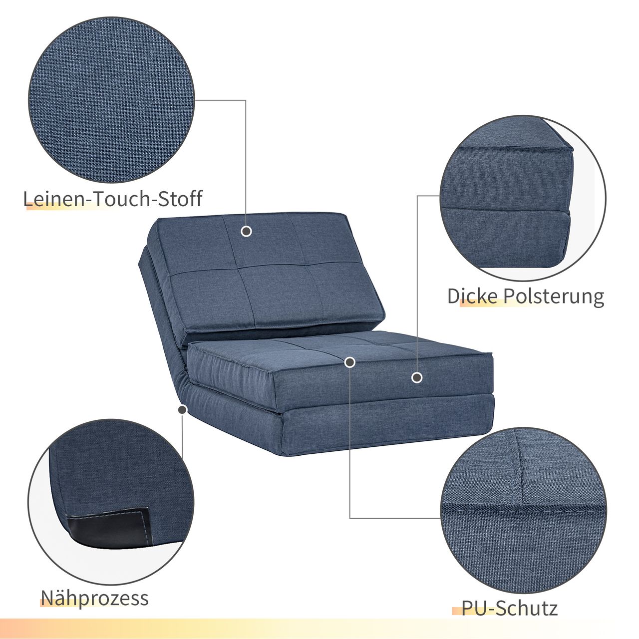 HOMCOM Bodensofa klappbar Schlafsessel Bodenstuhl 5-stuhfig verstellbar Klappsessel Schlafsofa Sofabett Einzelsofa Dunkelblau 61 x 73 x 58 cm