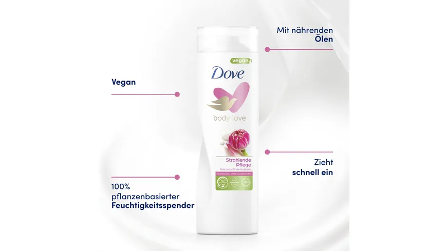 Dove Body Love Strahlende Pflege Body Lotion mit Reismilch- & Lotusblütenduft 400 ml