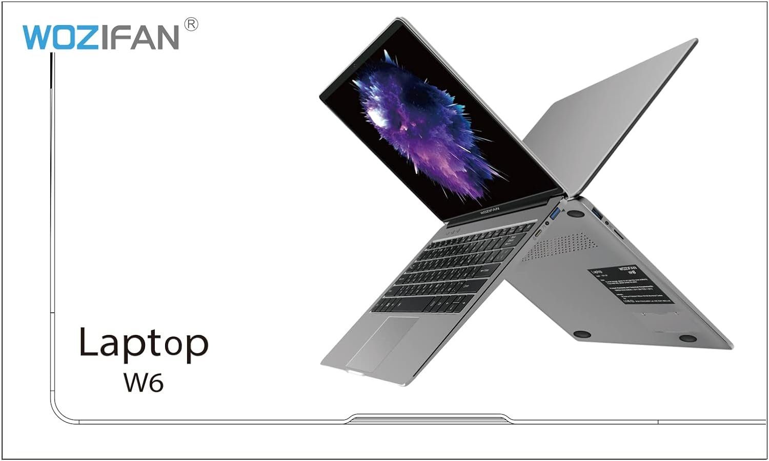 WOZIFAN Notebook (Intel Celeron J4105, 128 GB SSD, FHD Display 6 GB RAM lange Akkulaufzeit für ultimative Produktivität)