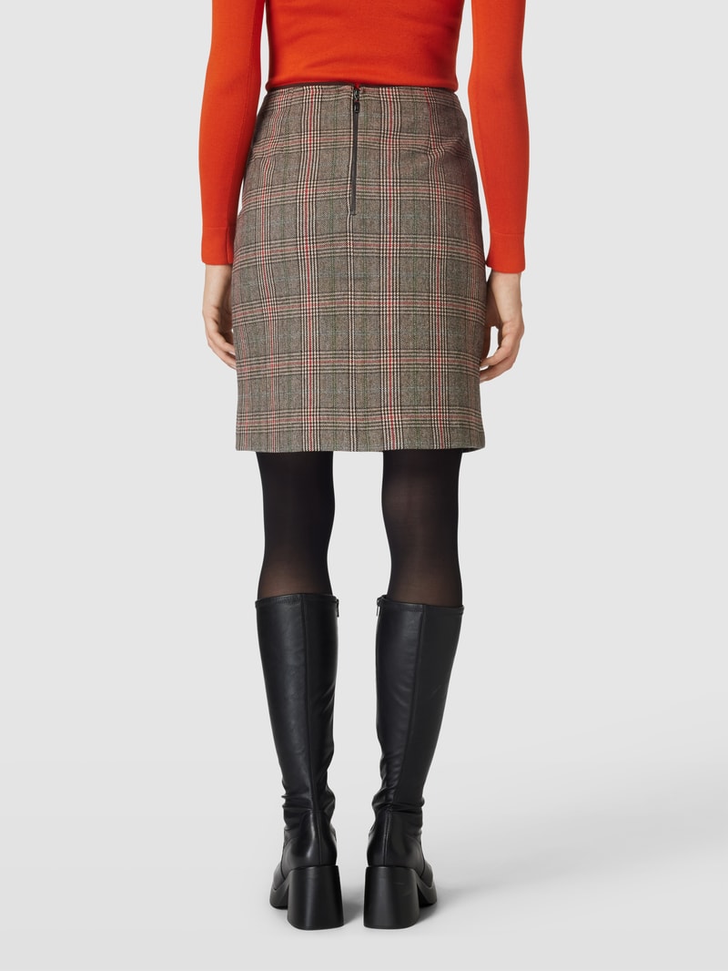 Knielanger Rock mit Tartan-Karo in dunkelbraun