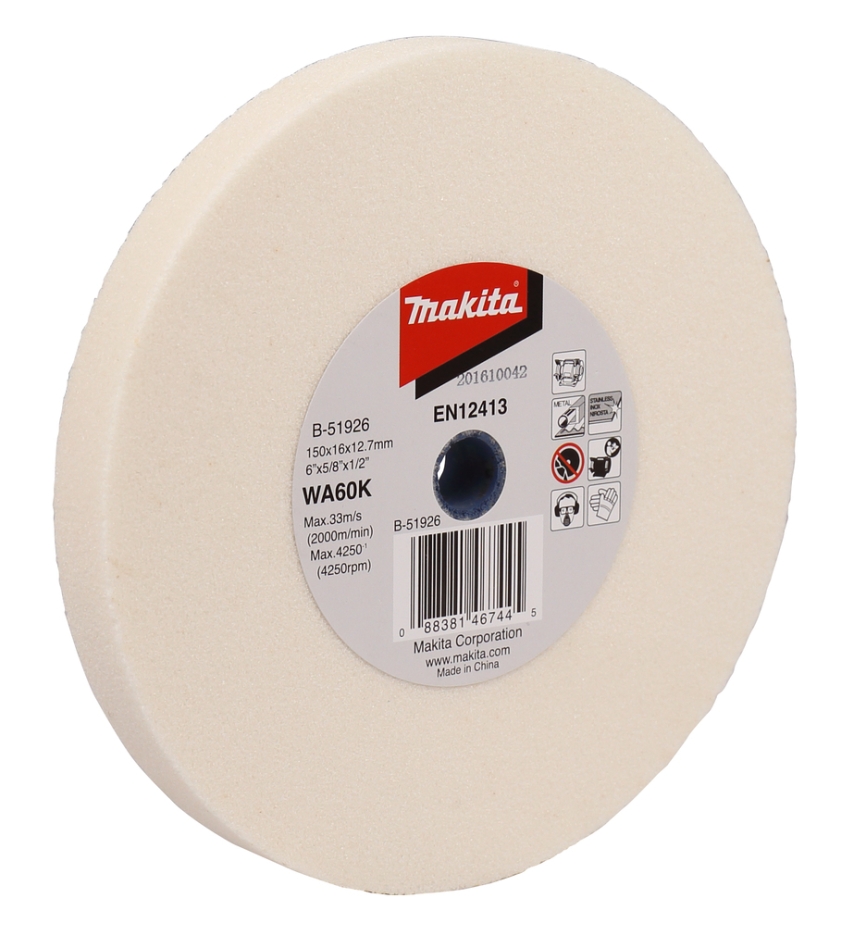 Makita Zubehör B-51926 Schleifstein Stahl & Edelstahl 150 x 16 x 12,7 mm WA60K