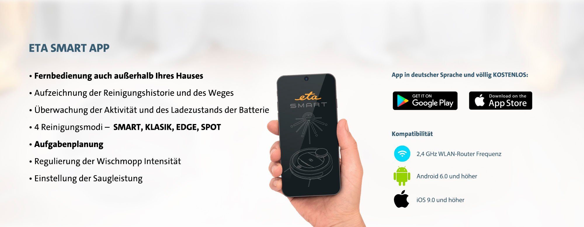 eta Nass-Trocken-Saugroboter ARON ETA251290000, 2 in 1, Smart-App, Digital Motor, GYRO-NAVIGATION, 2 Seitenbürsten