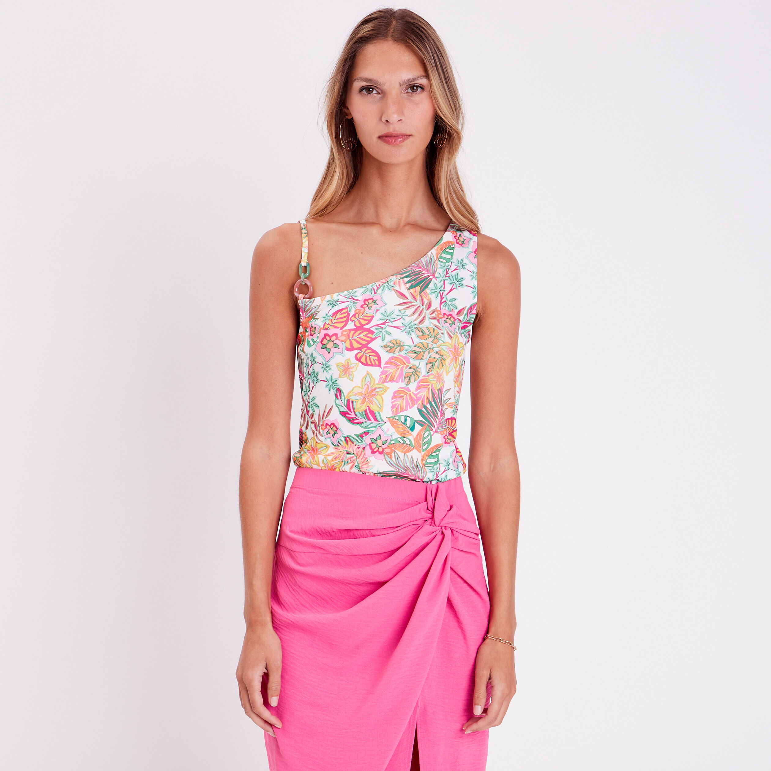 Débardeur asymétrique blanc femme | Cache Cache