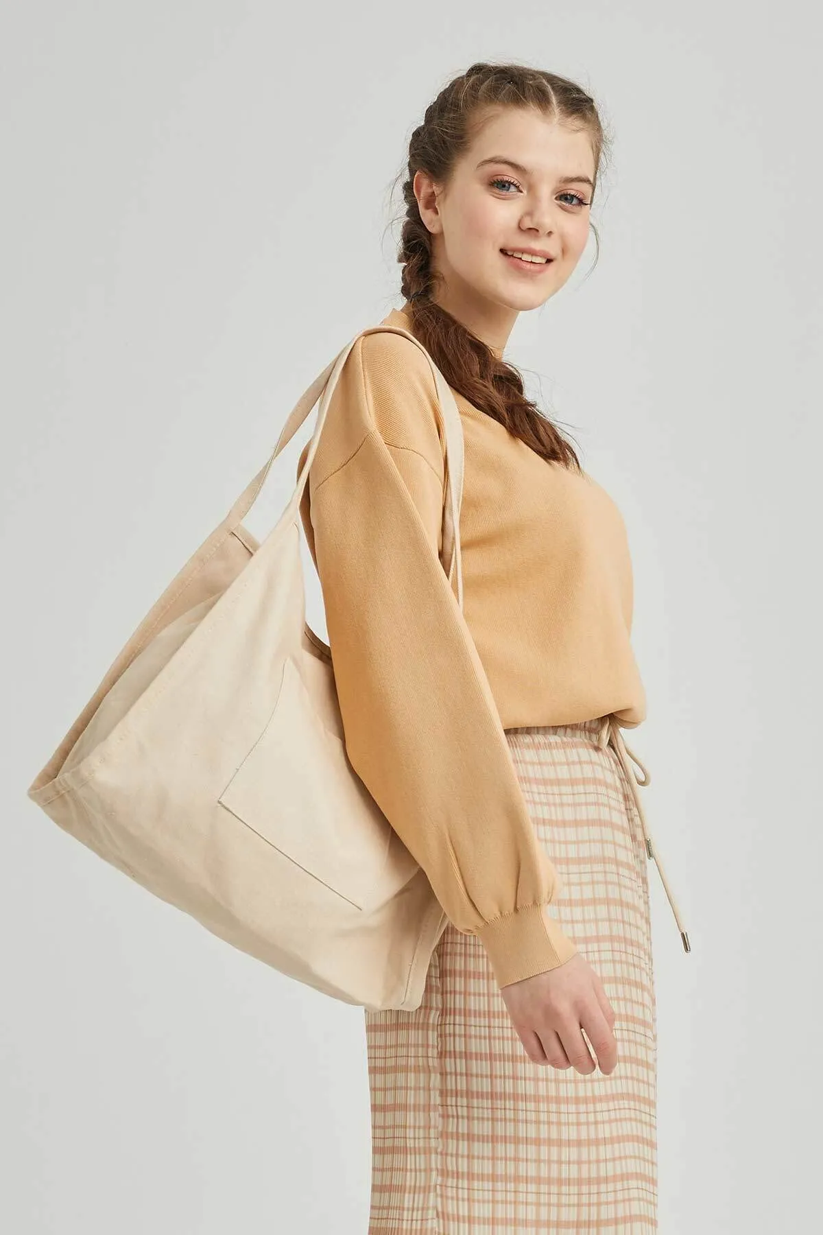Manuka  Beigefarbene Canvas-Tasche für Damen