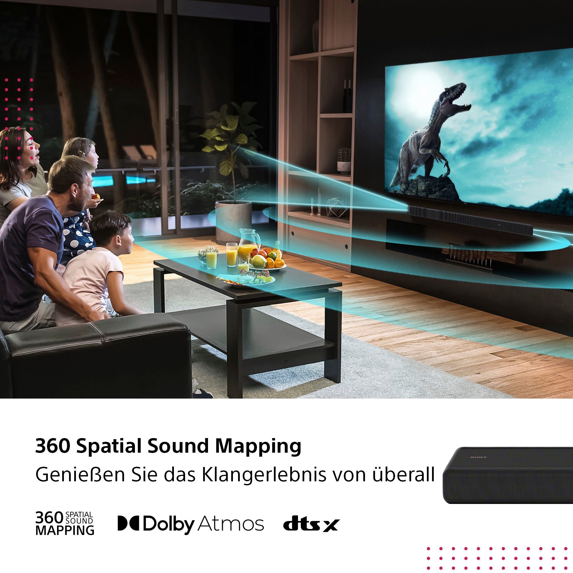 Sony HT-A3000 3.1-Kanal Soundbar 3.1 Soundbar (A2DP Bluetooth, AVRCP Bluetooth, Bluetooth, WLAN (WiFi), 250 W, 3 X-Balanced Front-Lautsprecher inkl. speziellem Mittellautsprecher)