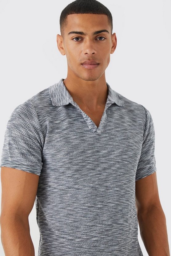 Kurzärmliges Space Dye Strick-Poloshirt mit Kragen