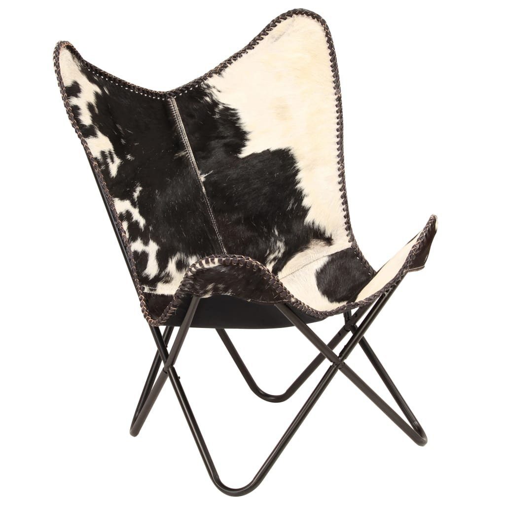 vidaXL Sessel Butterfly-Sessel Schwarz und Weiß Echtes Ziegenleder (1-St)
