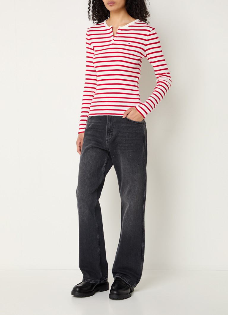 Blugi Tommy Hilfiger Betsy cu talie înaltă, croială lejeră, de culoare decolorată și cu cristale.