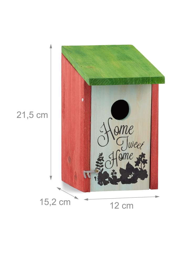 relaxdays Nistkasten in Rot-Grün - (B)12 x (H)21,5 x (T)15,2 cm günstig kaufen onesize