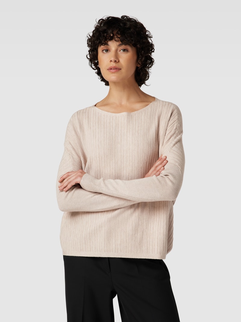 Strickpullover mit U-Boot-Ausschnitt in beige meliert