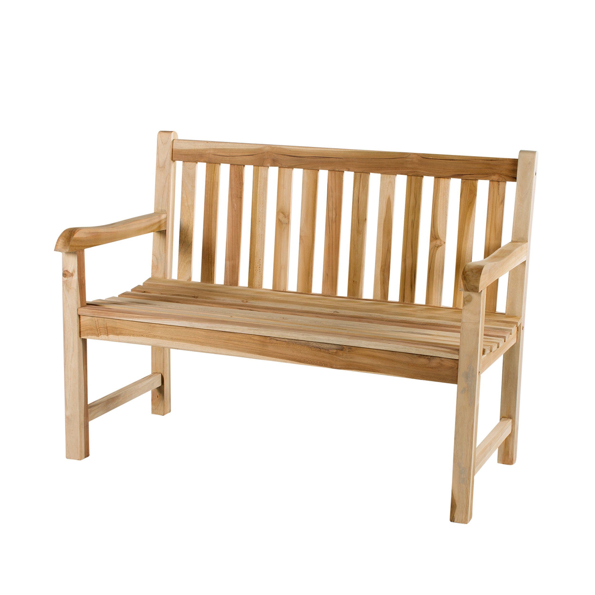 Home Feeling Gartenbank 2sitzer Teakholz Bank ca. 120 cm mit Tablett Teakbank