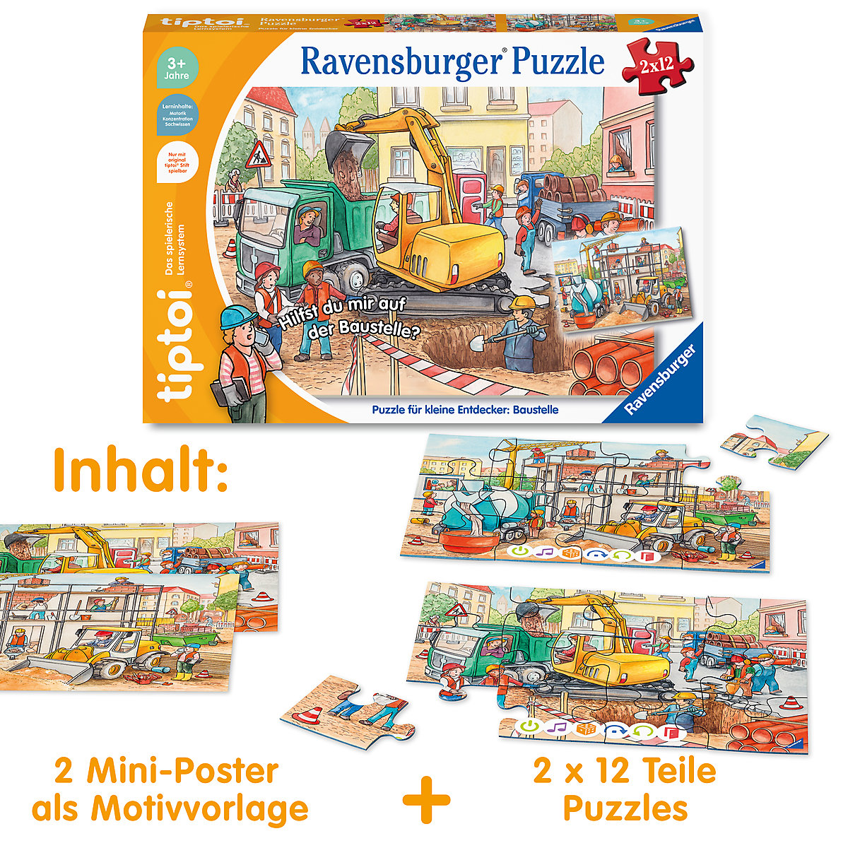 tiptoi® Puzzle für kleine Entdecker: Baustelle, 2 x 12 Teile