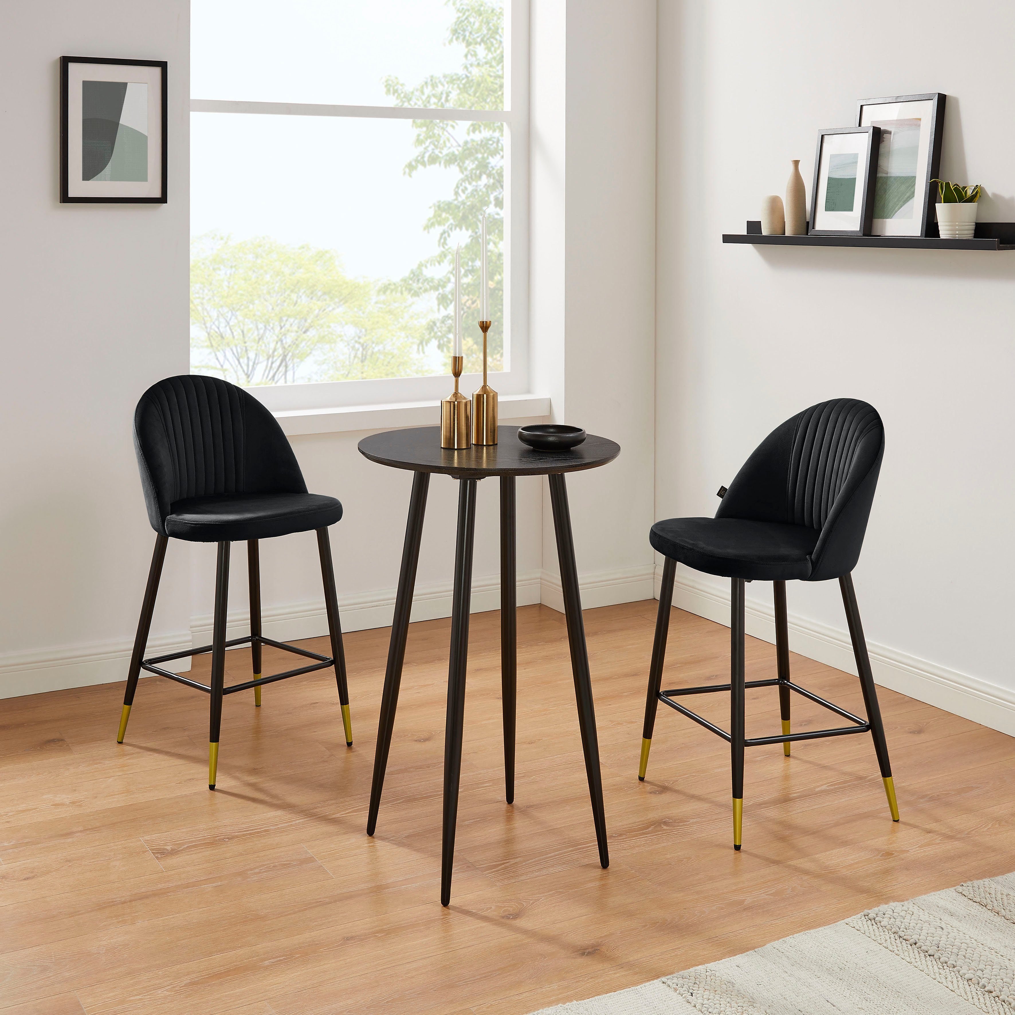 Leonique Bistrostuhl Embrosse (2 St), mit Sitz und Rücken gepolstert, in schönem Velourstoff, Sitzhöhe 65 cm