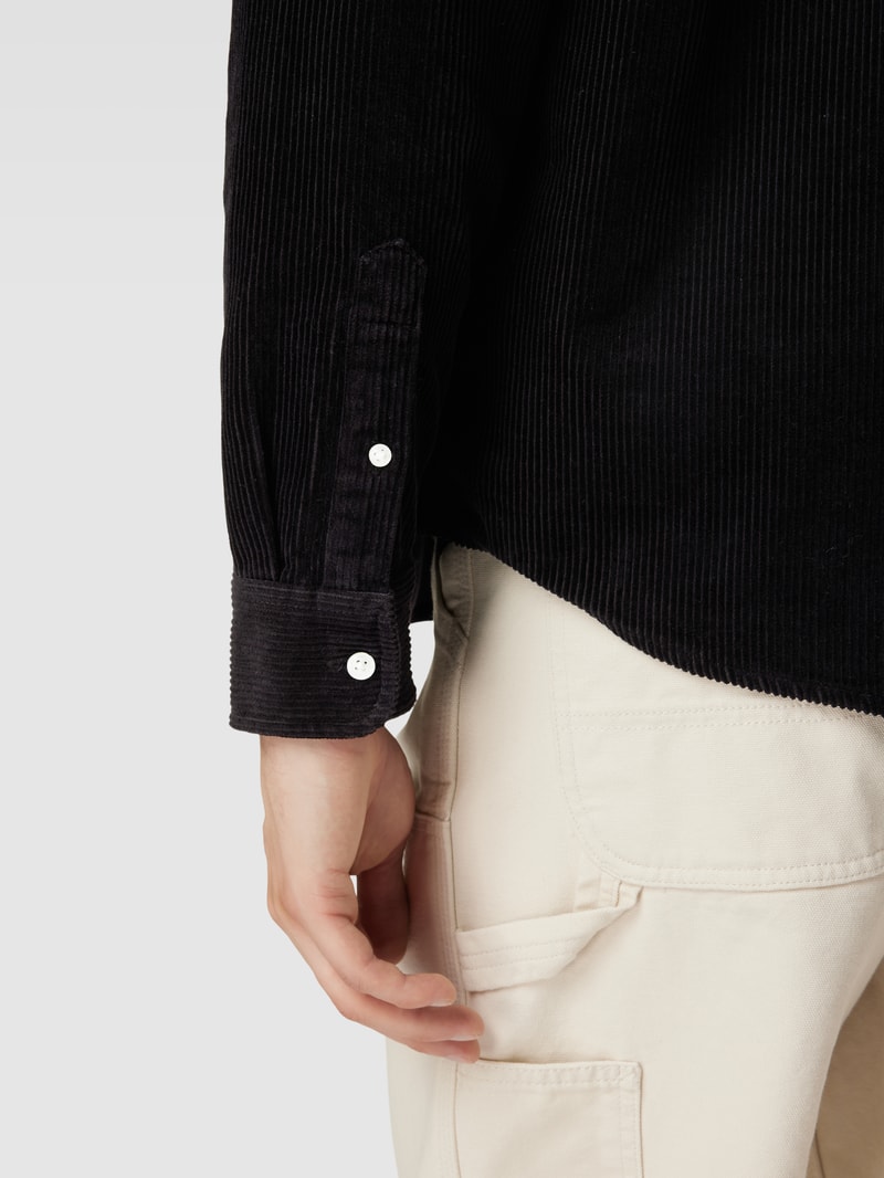 Regular Fit Cordhemd mit Logo-Stitching Modell 'MADISON' in schwarz