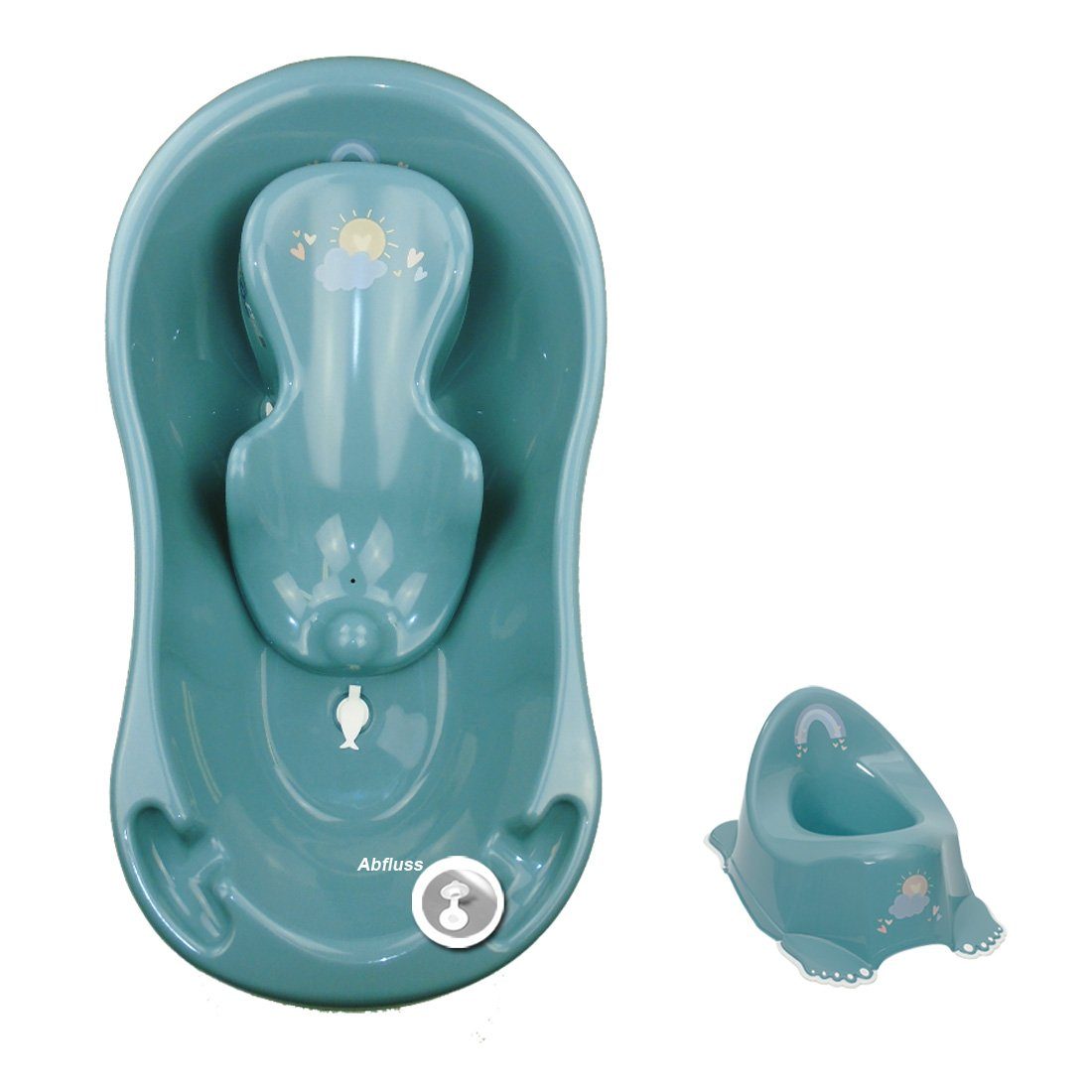 Tega-Baby Babybadewanne 3 Teile SET - METEO Türkis - -Babybadeset Wanne Pflege Wanne, (Premium.set Made in Europe), Wanne+ Badesitz+ Töpfchen