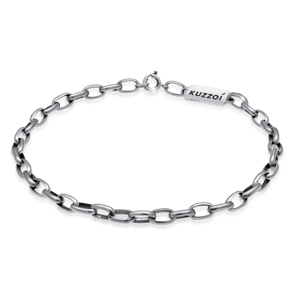 KUZZOI KUZZOI Bracelet Chaîne maille forçat ovale solide de base en 925/1000 argent mass Bracelet