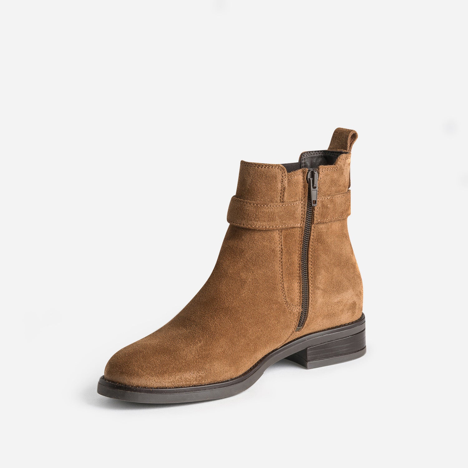 Boots cognac en cuir velours