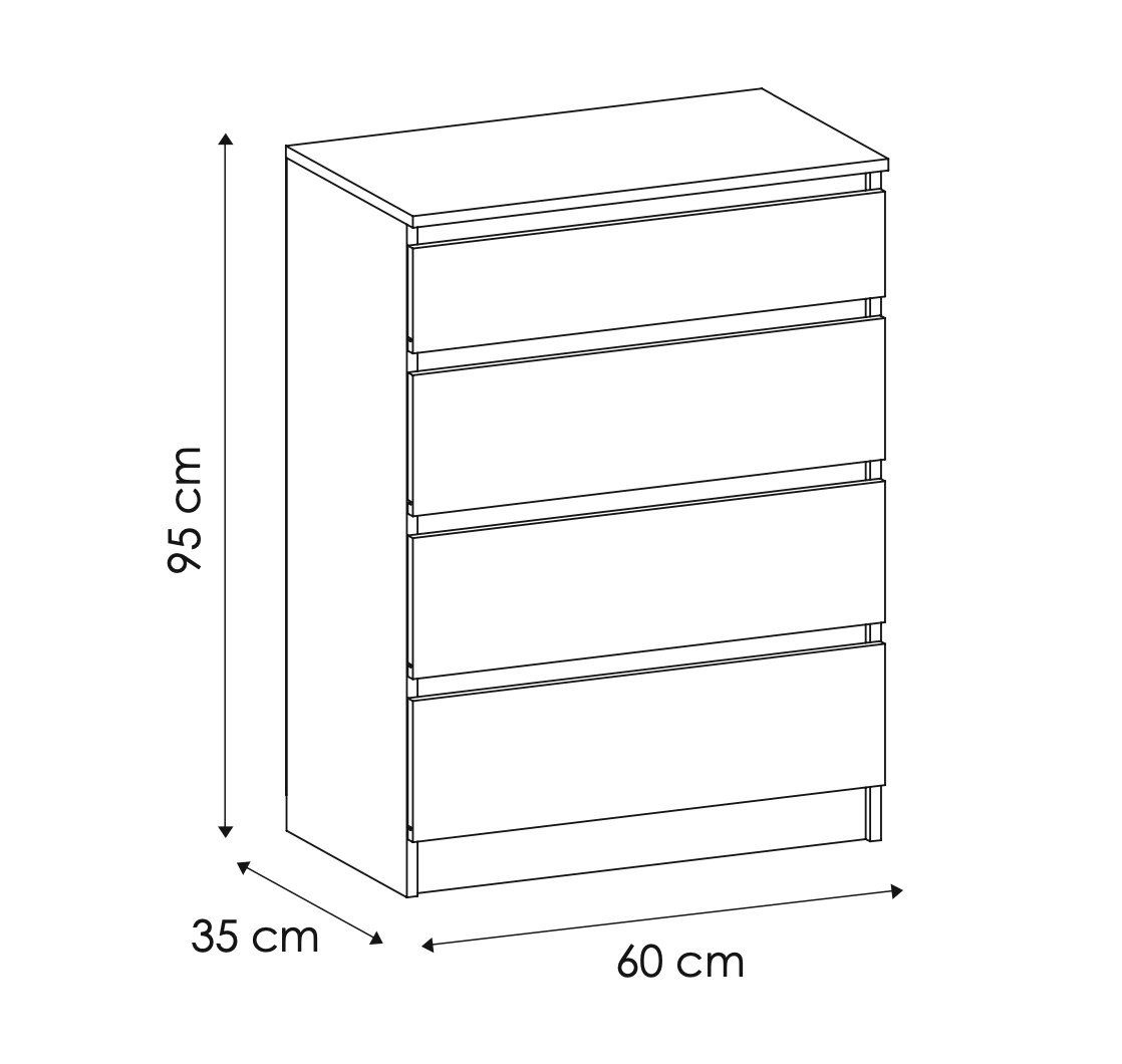 Home Collective Kommode weiß Schlafzimmer Flur Nachttisch, verfügbar in Matt und Hochglanz, Sideboard, Highboard, mit vier Schubladen, Breite 60 cm Höhe 95cm