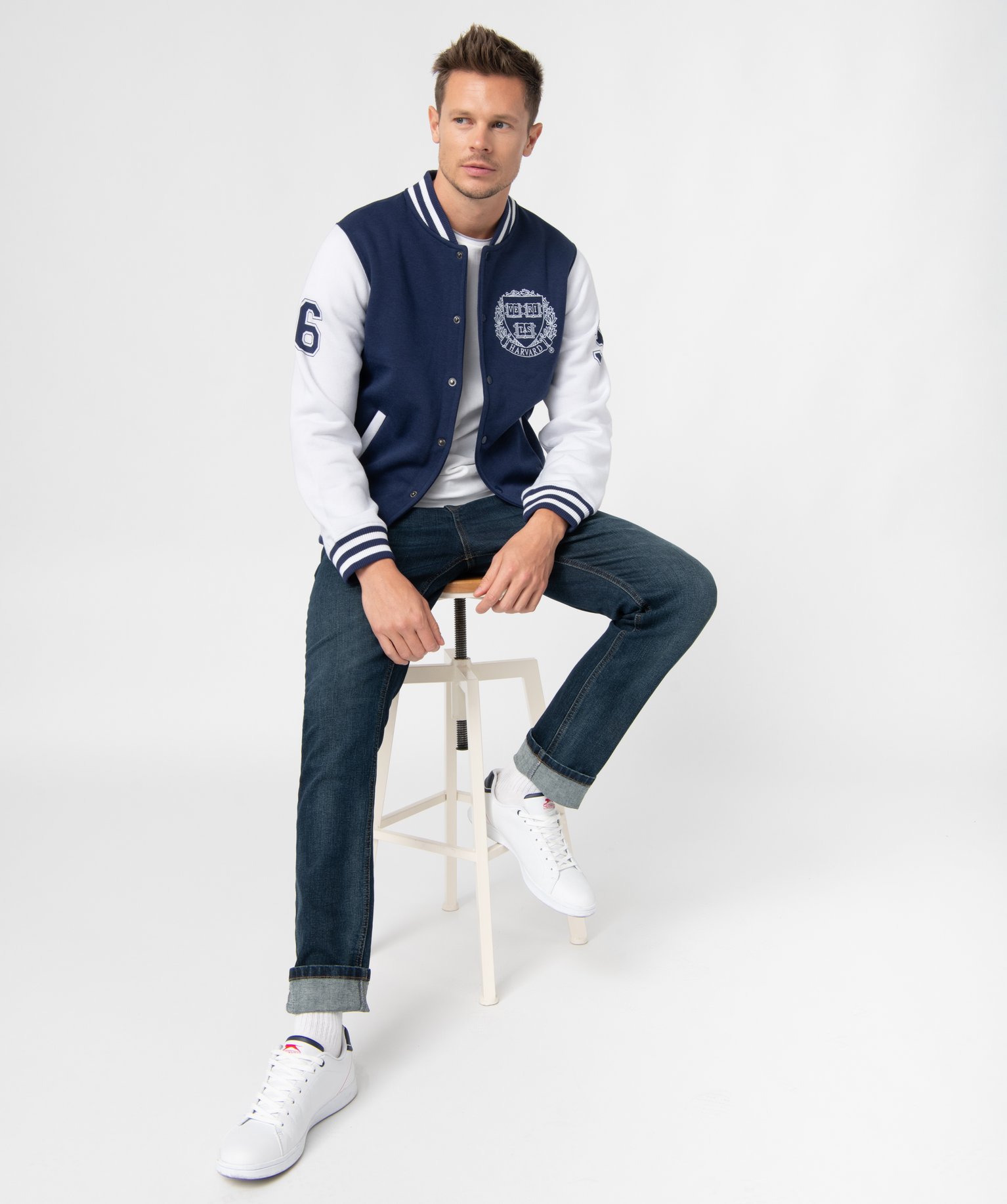 Sweat bomber homme fermé par boutons pressions - Harvard bleu | GEMO