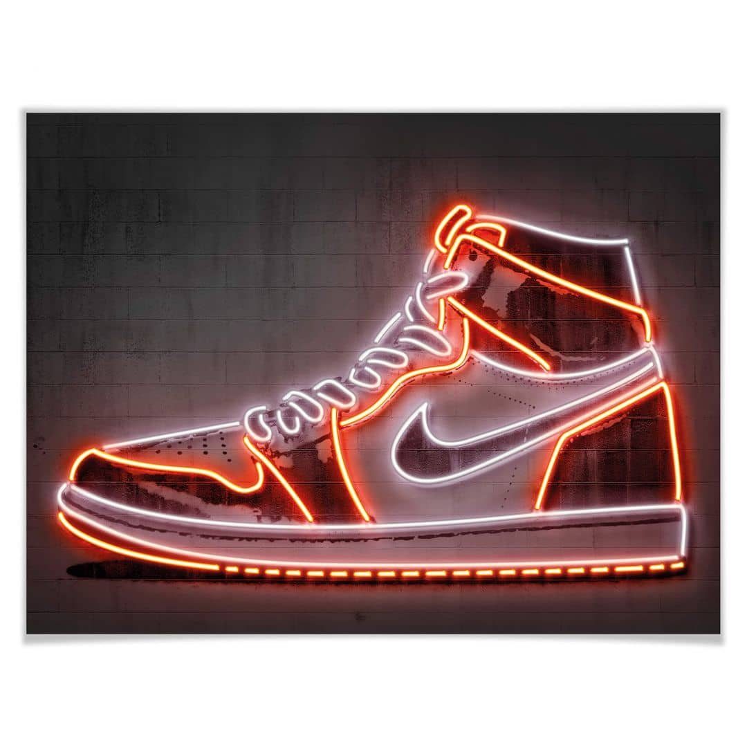 K&L Wall Art Poster Poster Mielu Neon Streets Kult Nike Straßenkunst Sneaker, Wohnzimmer Wandbild modern