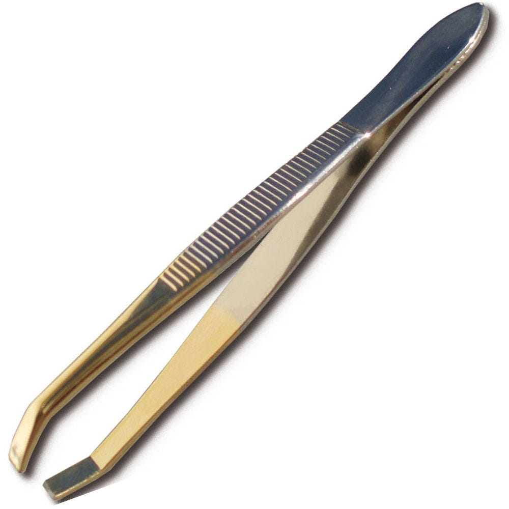 Canal Haarpinzette gerade vergoldete Spitze 80 mm