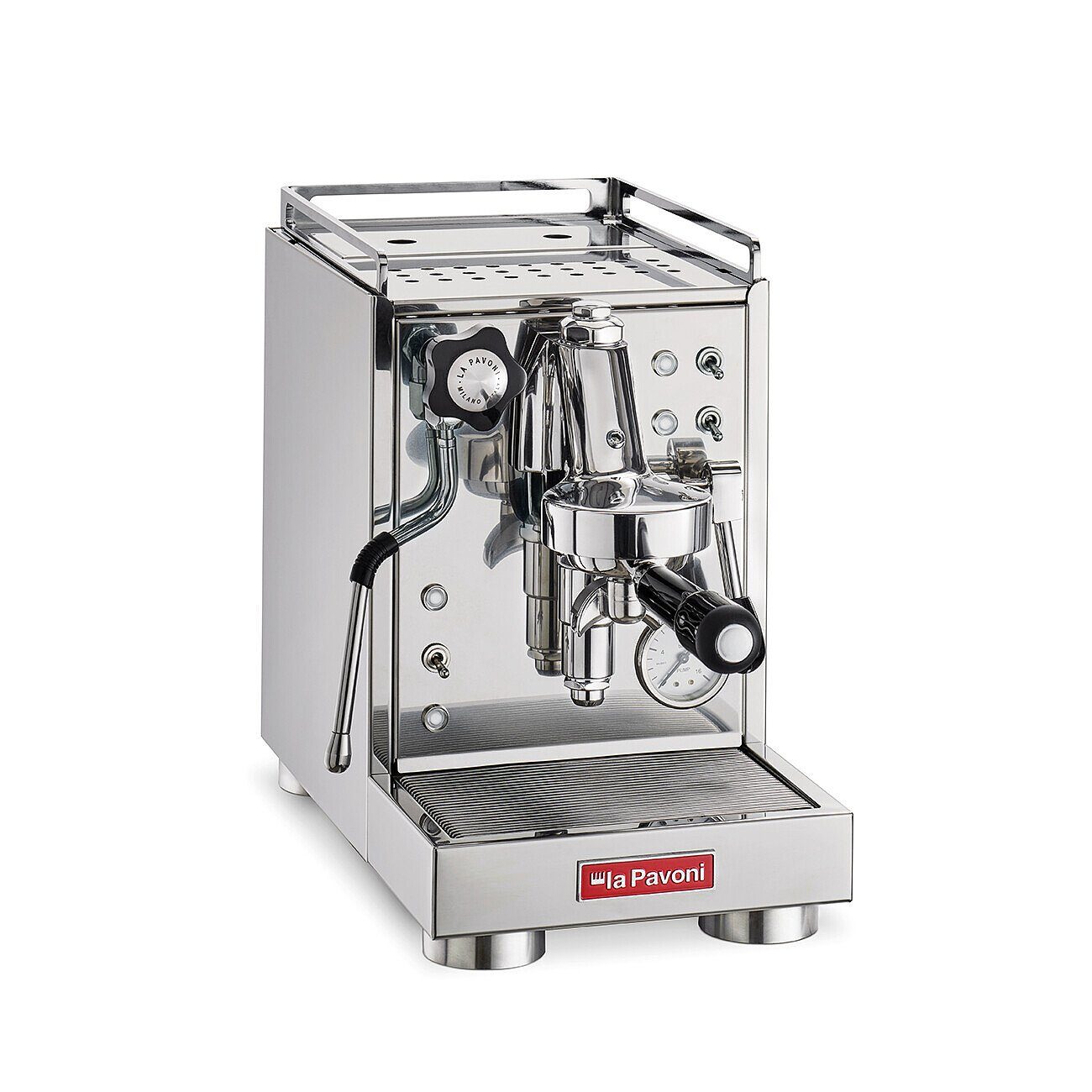 La Pavoni Siebträgermaschine La Pavoni New Mini Cellini Espressomaschine LPSMCS01EU, Kippschalter für Heißwasser- und Dampfentnahme, Dampfdüse