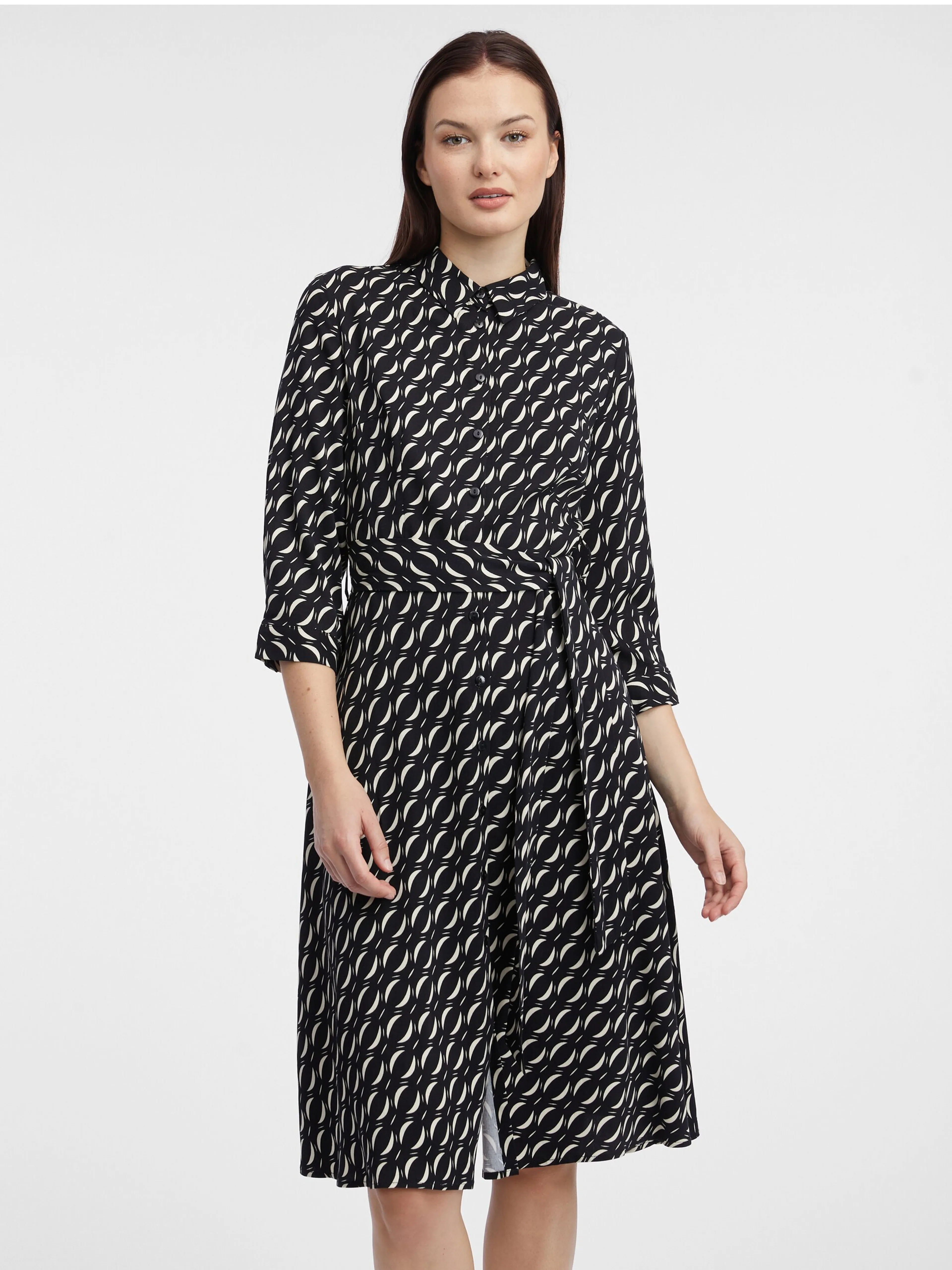 Schwarzes gemustertes Damen Hemdkleid ORSAY