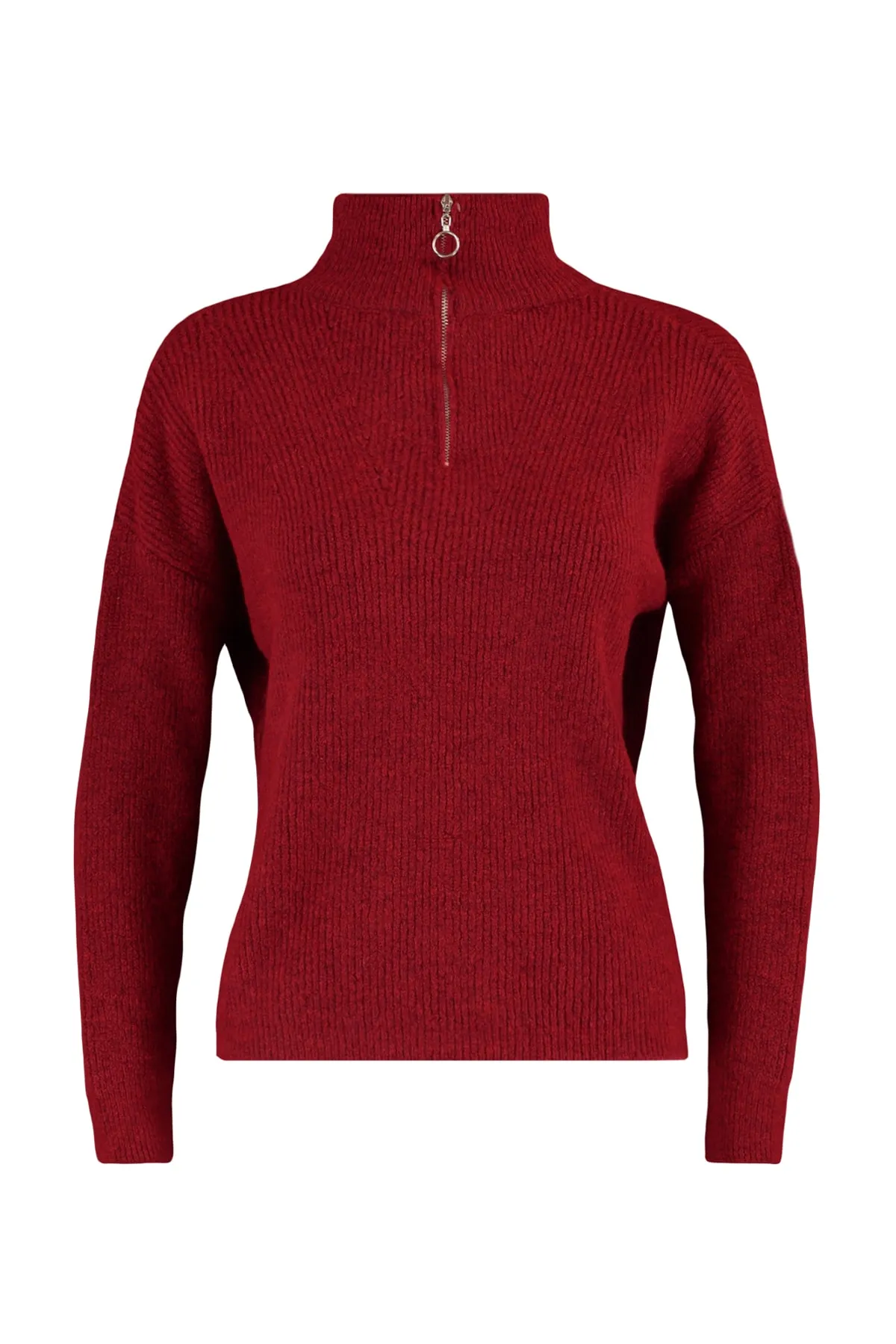 Trendyol Collection  Roter Strickpullover mit weicher Struktur und Reißverschluss TWOAW20XS0009