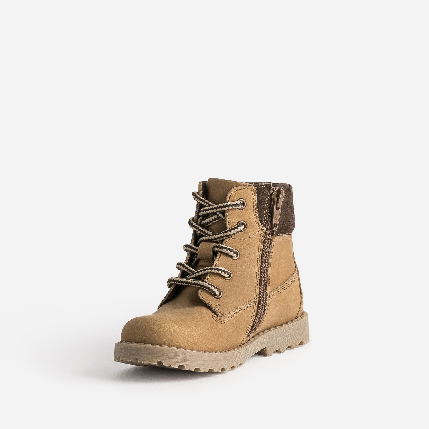 Boots à lacet éco-conçu camel cuir nubuck bord textile marron