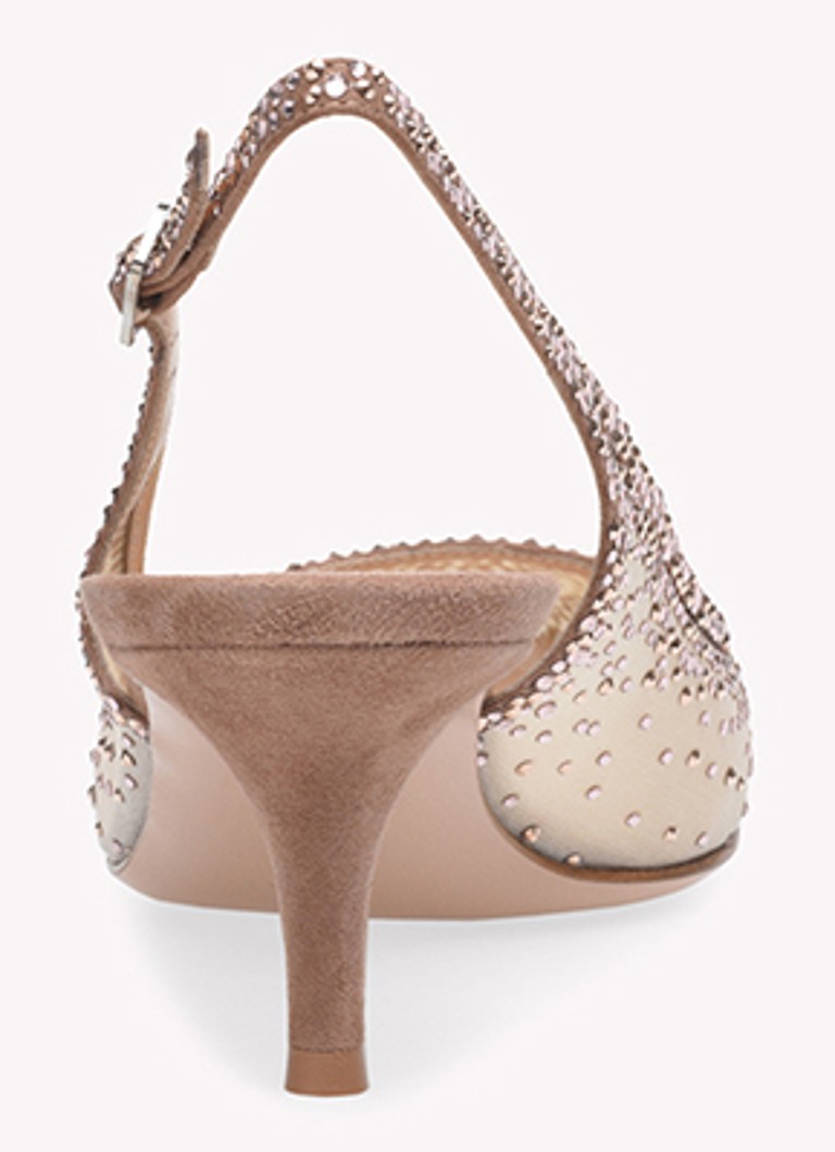 Pantofi cu toc slingback Regina din piele întoarsă cu strasuri de la Gianvito Rossi.
