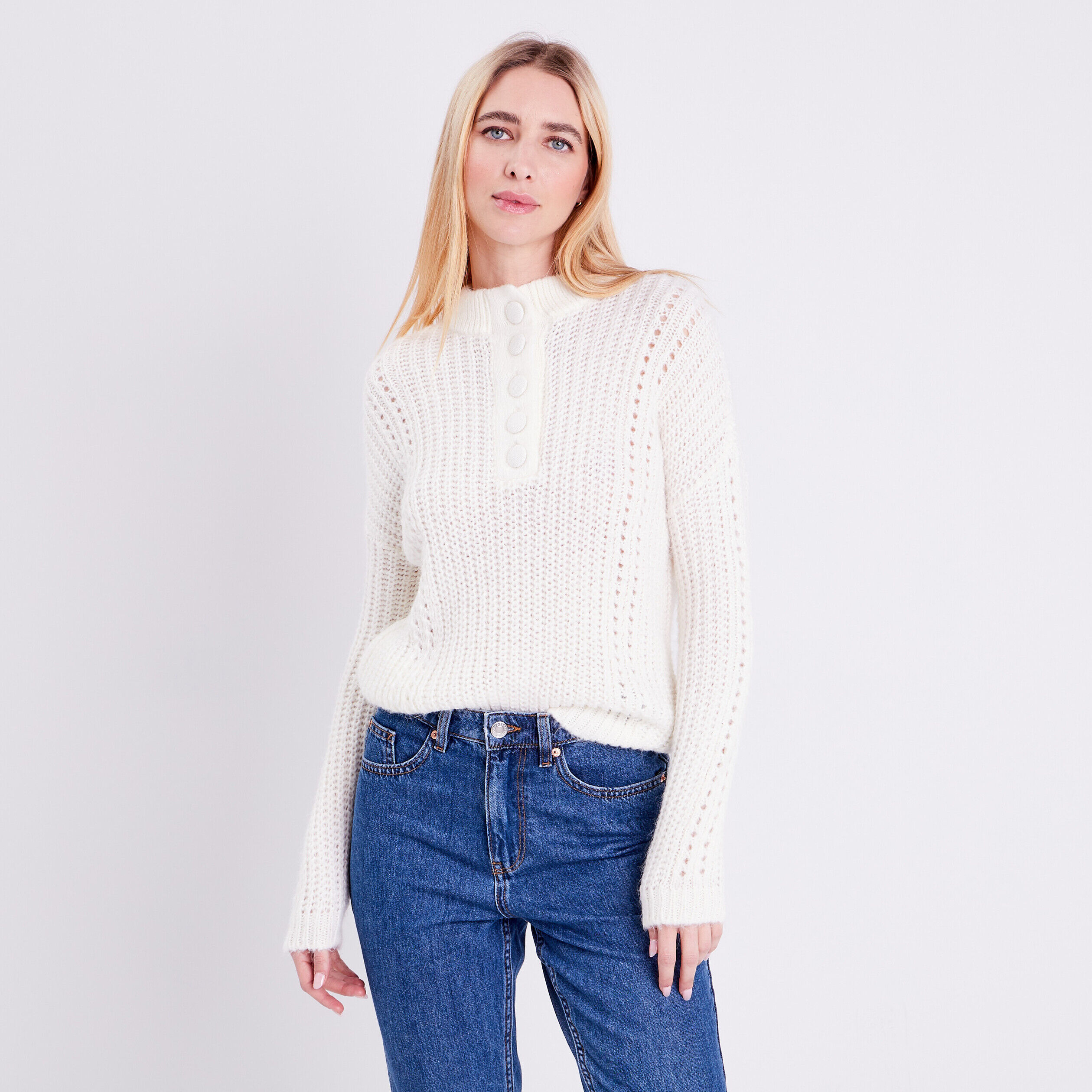 Pull boutonné ecru femme | Cache Cache