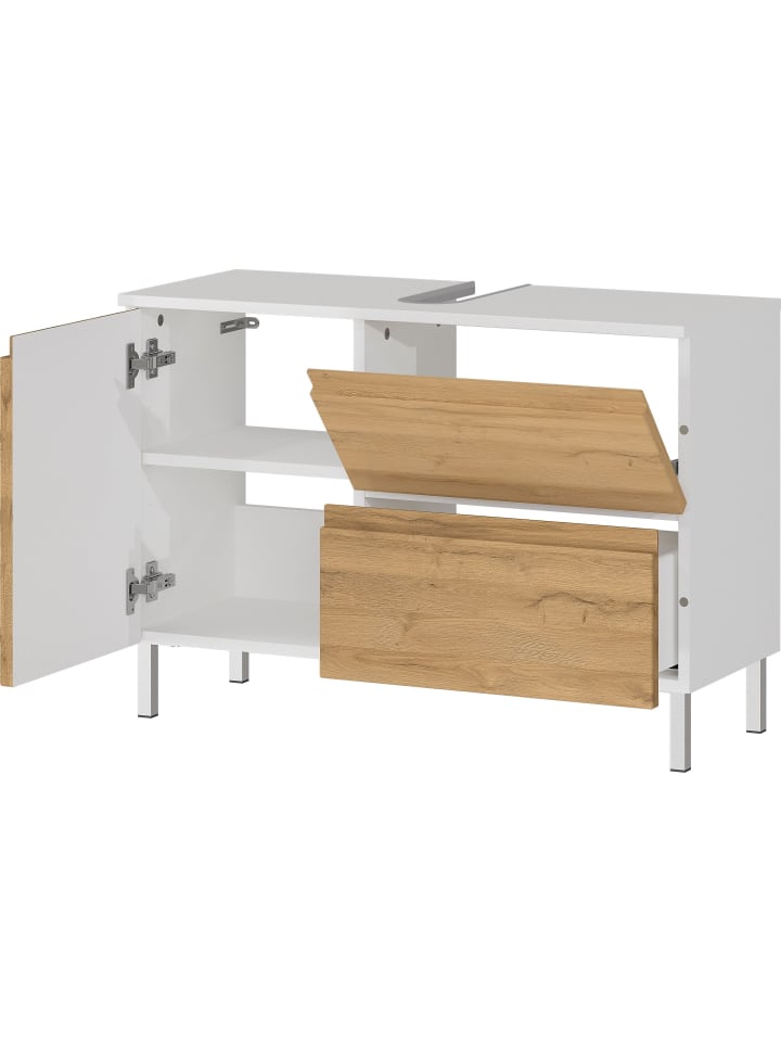 KADIMA DESIGN Waschbeckenunterschrank, Weiß-Eiche, 80x34x56 cm, Chromfüße, Stauraum günstig kaufen onesize