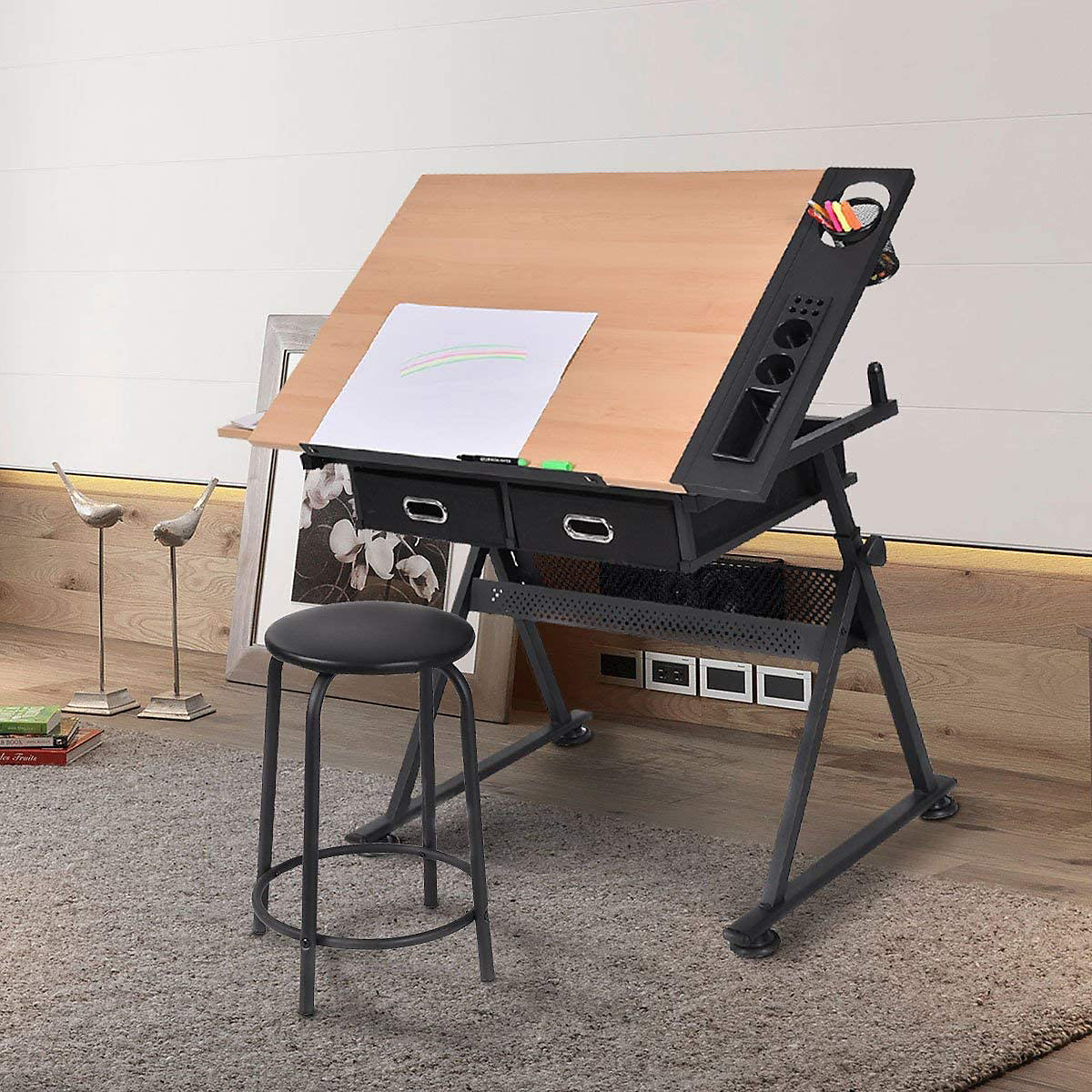 Schreibtisch mit Hocker höhenverstellbar neigbar