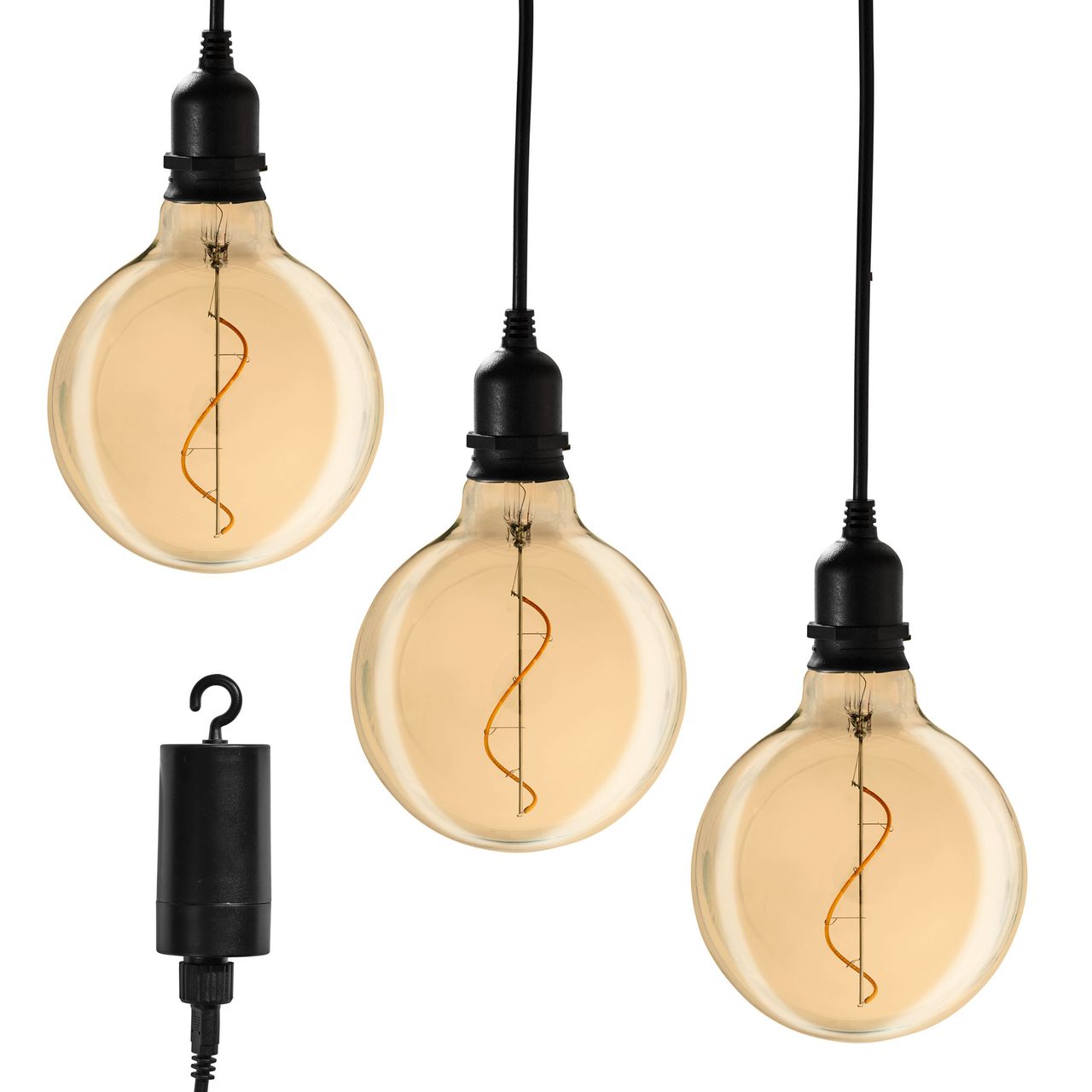 Weles 3er Set Glaskugel Glow gold Batteriebetrieben